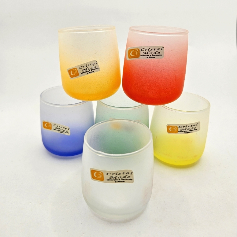 Cristal Mode Vintage Handmade Frosted Multicolour Shot Glasses Italy S/6 NOS